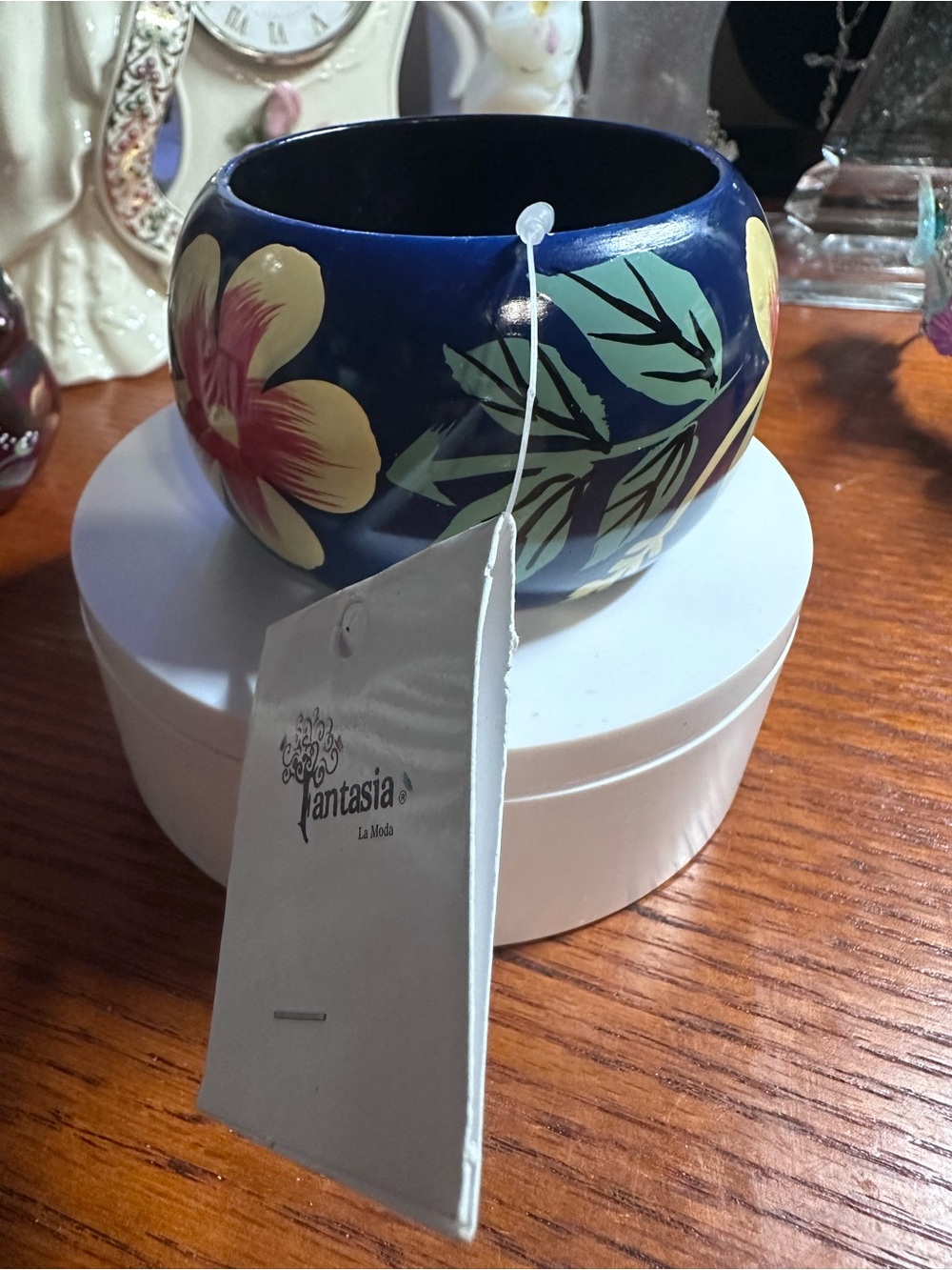 Blue Floral Decorative Bangle Bracelet